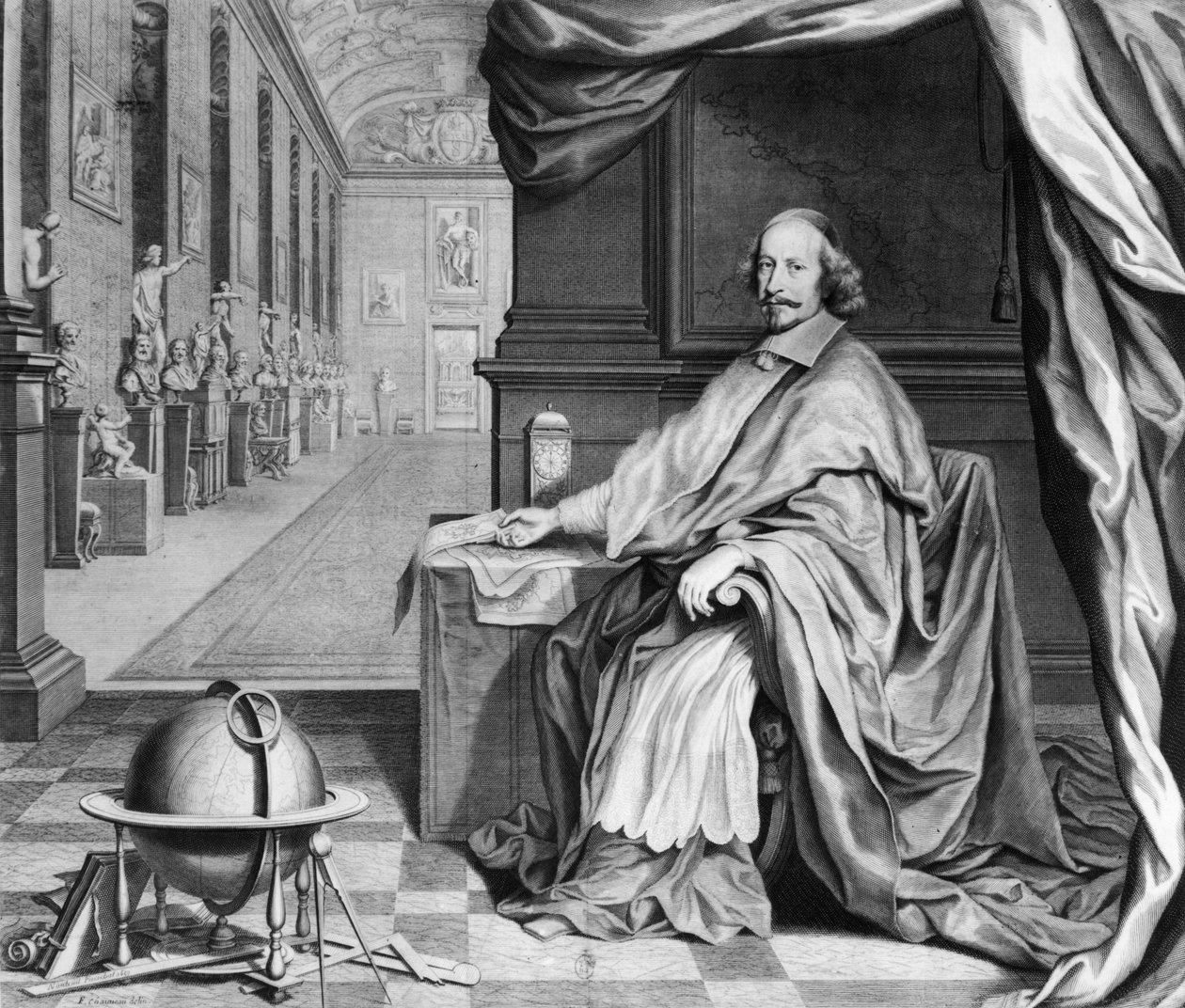 Portret van Kardinaal Mazarin (1602-61) in zijn Paleis, c.1658-60 door Robert Nanteuil