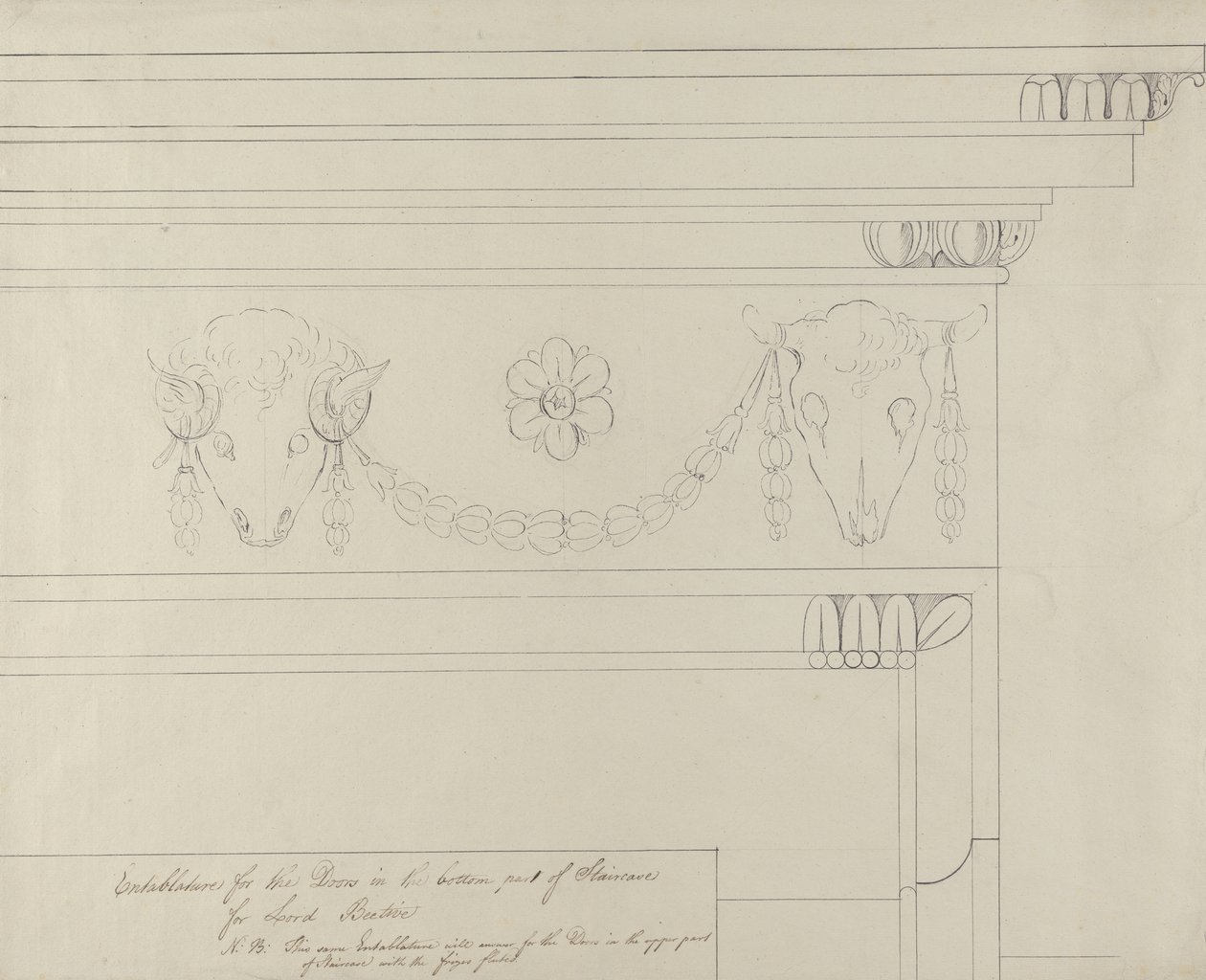 Ontwerp voor de trapentablatuur, Headfort House door Robert Adam