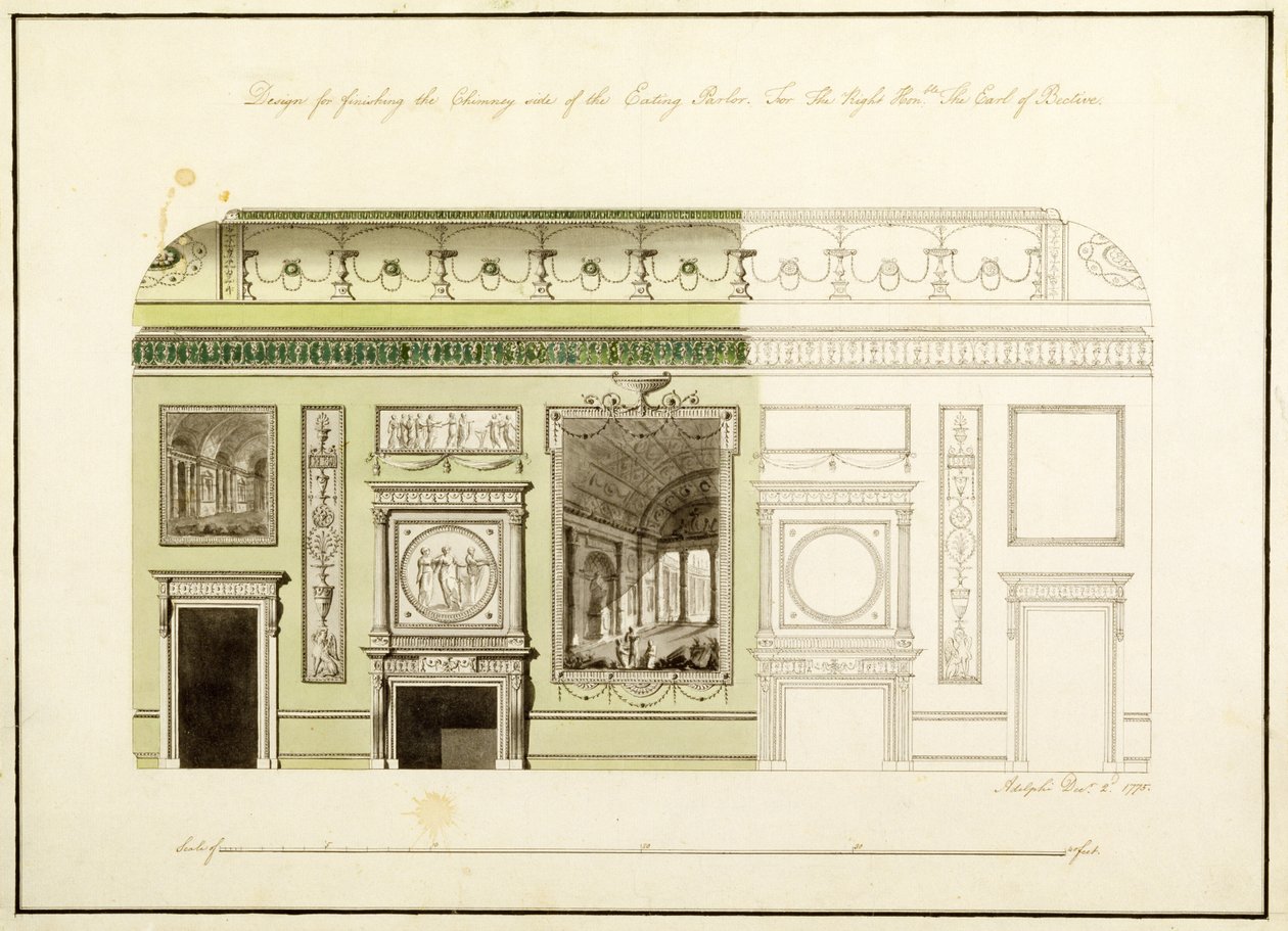 Headfort House, Eetkamer, Schouwstuk, 1775 door Robert Adam