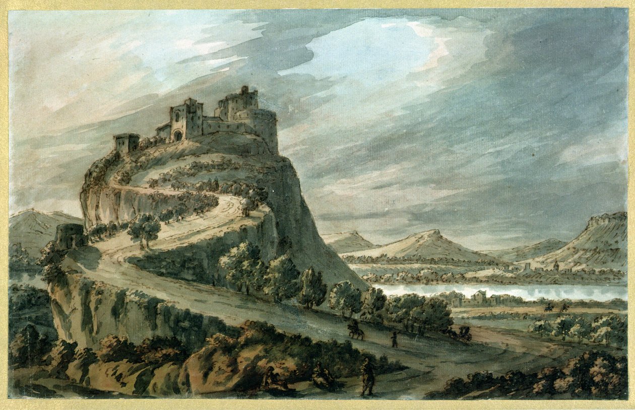 Rotsachtig landschap met kasteel door Robert Adam