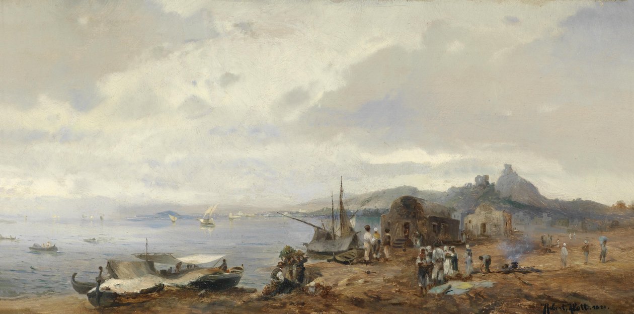 Vissers aan een Zuid-Italiaans kustlandschap door Robert Alott