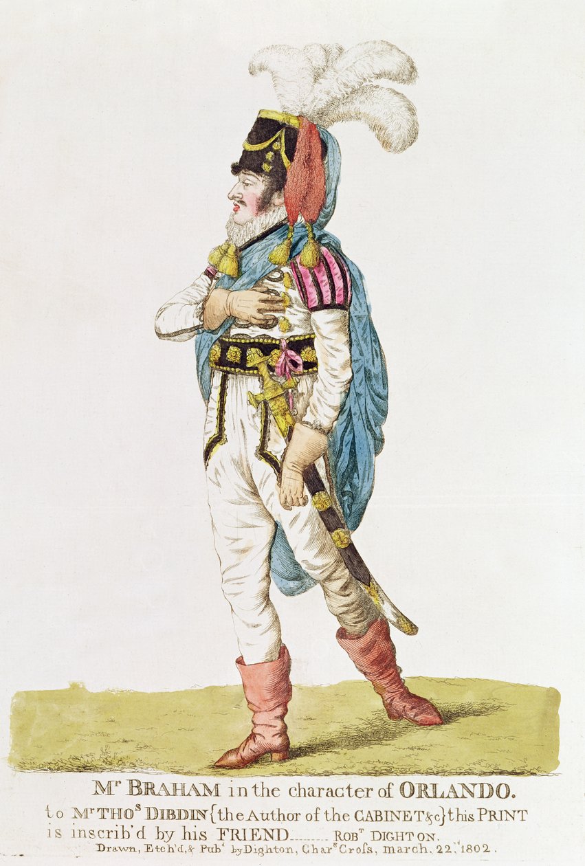M.John Braham (1777-1856) als het personage Orlando, 1802 door Robert Dighton