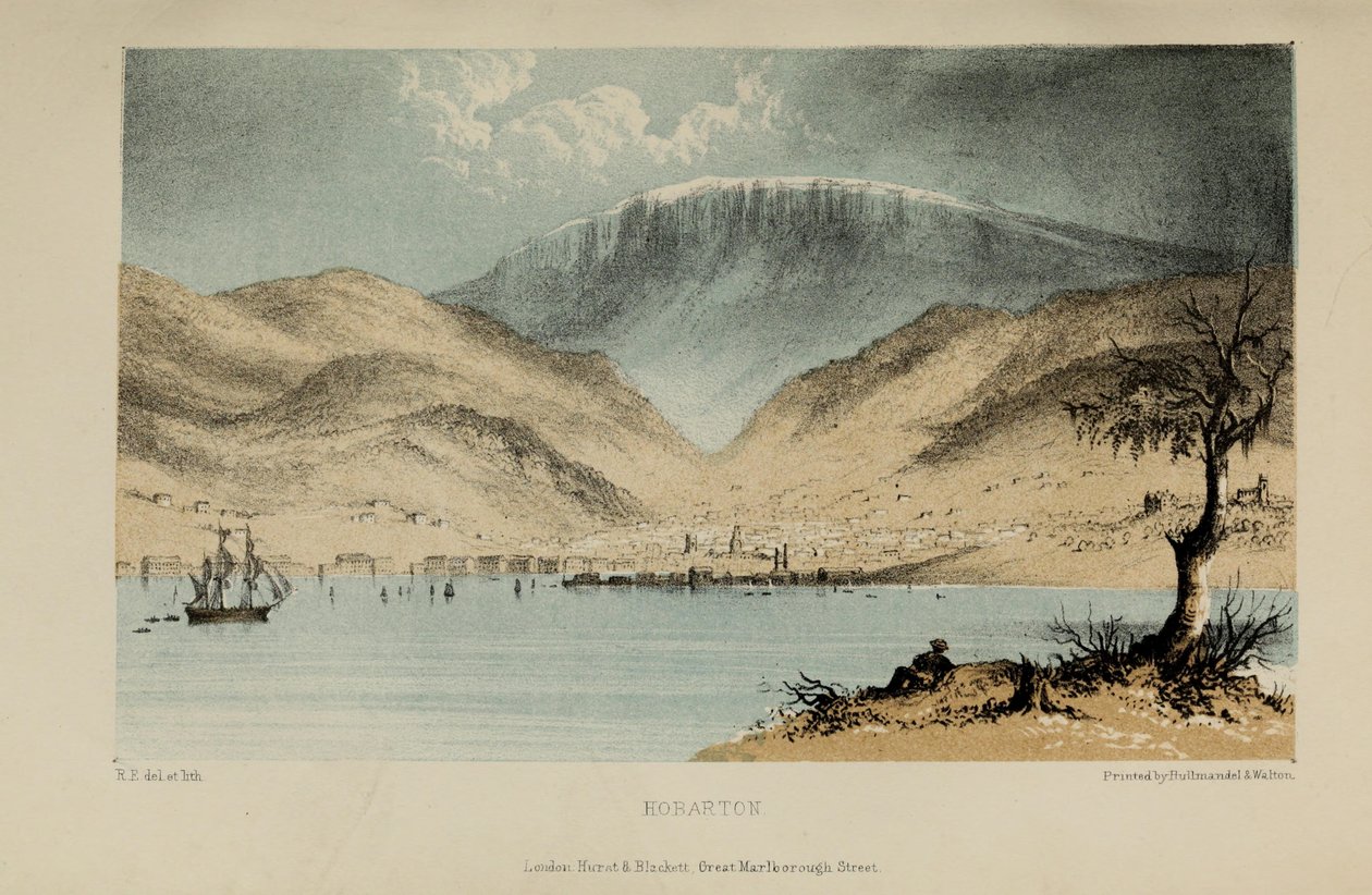 Hobarton, aquarel door Robert Elwes (1819-1878), een rijke jonge Britse heer uit Norfolk door Robert Elwes