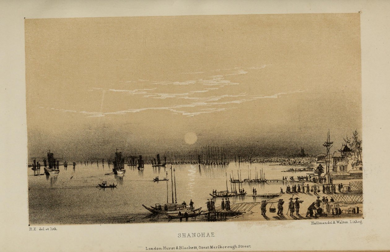 Shanghae, aquarel schilderij door Robert Elwes (1819-1878), een rijke jonge Britse heer uit Norfolk door Robert Elwes