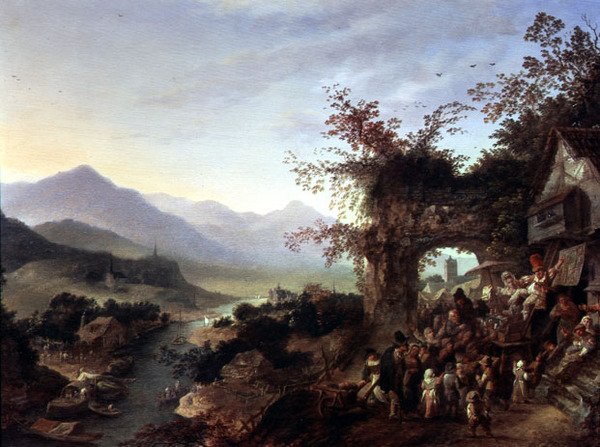 Een bergachtig landschap door Robert Griffier