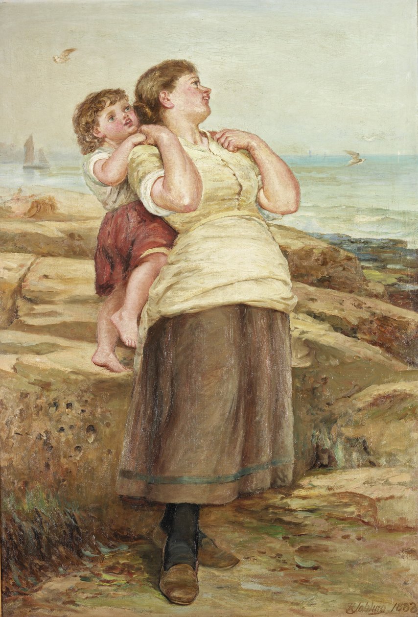 Vissermeisje en kind door Robert Jobling