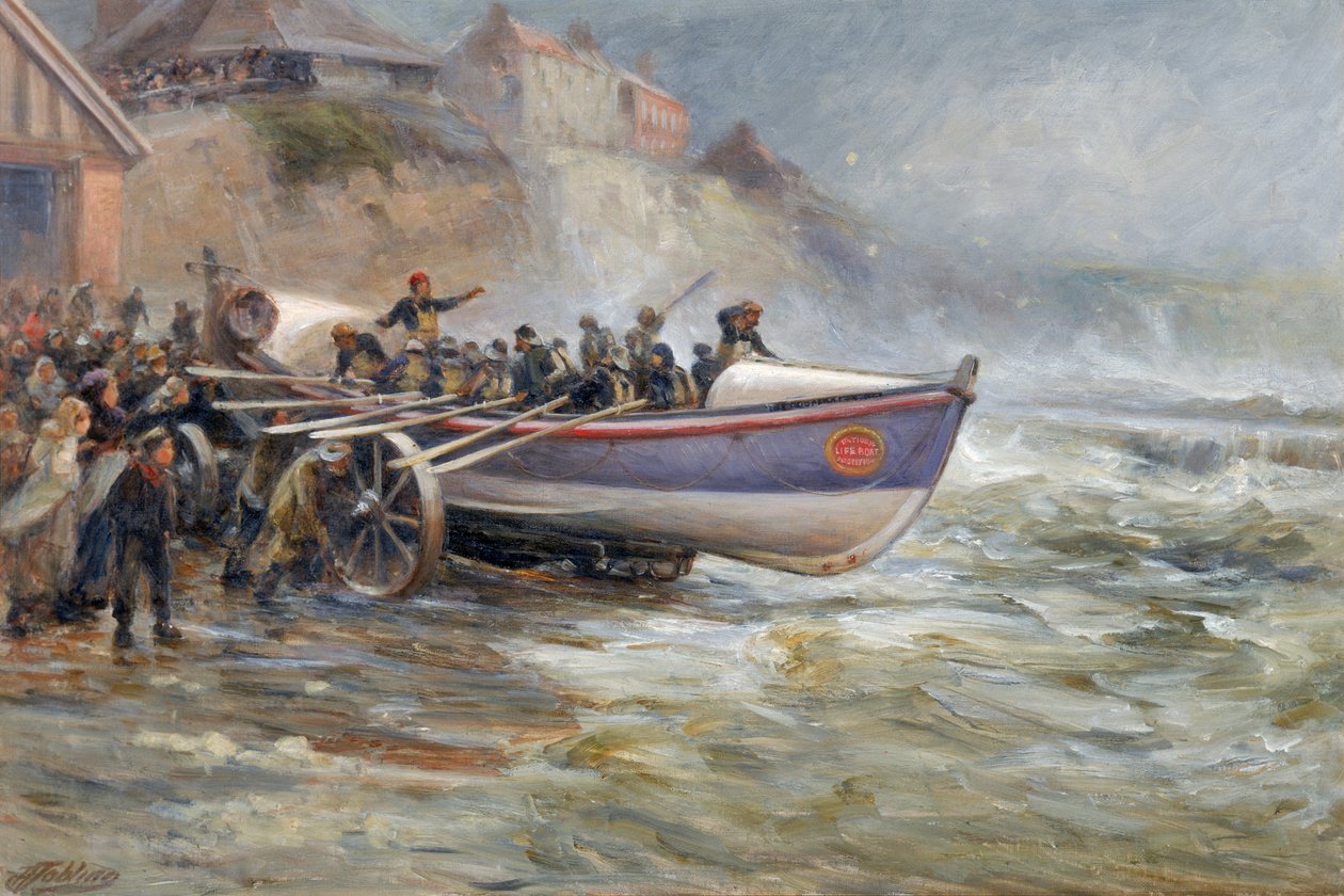 Lancering van de Cullerboats Reddingsboot, 1902 door Robert Jobling