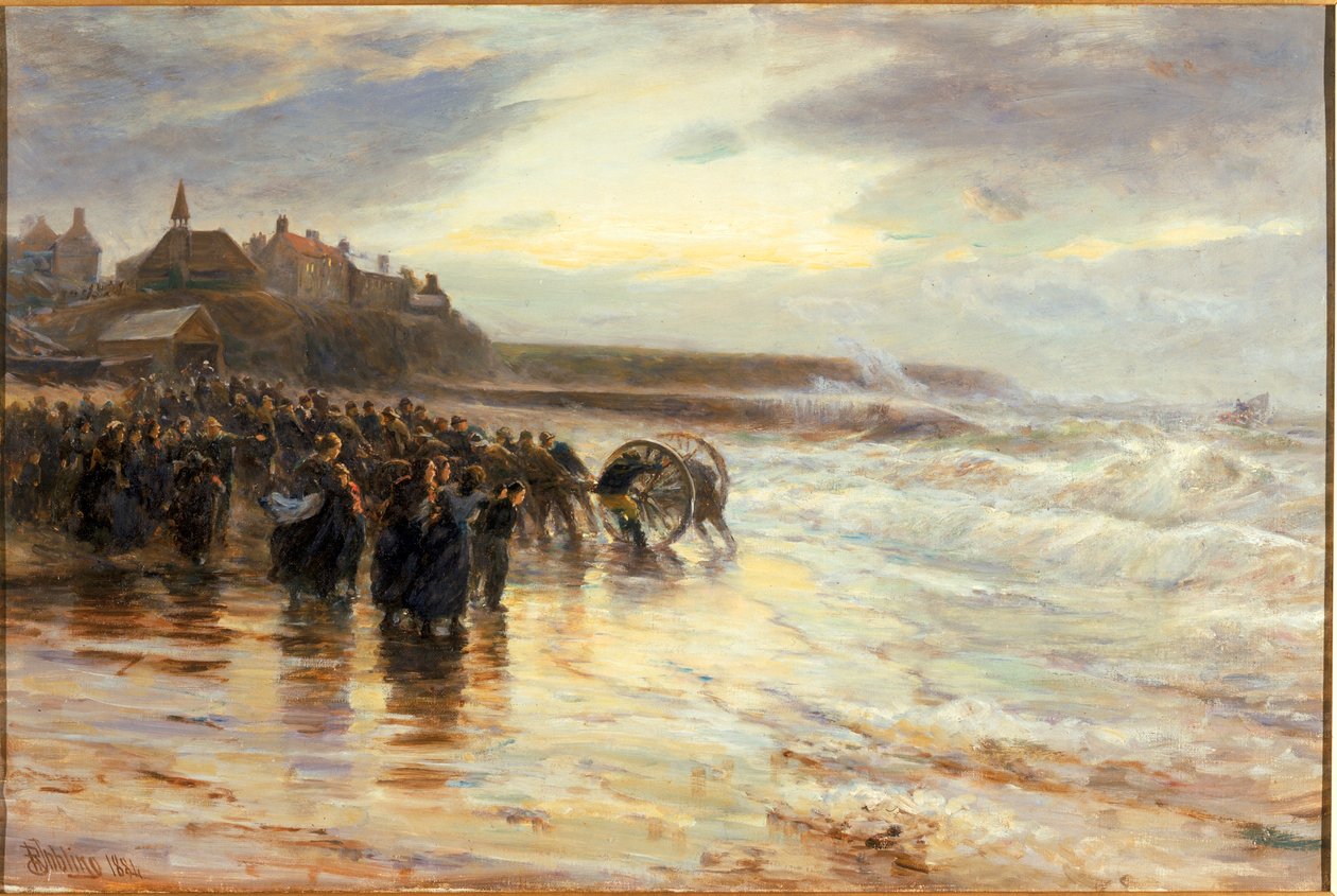 De reddingsboot vertrekt, 1884 door Robert Jobling