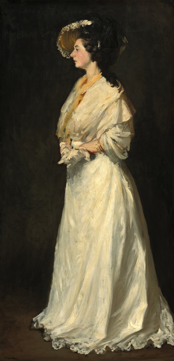 Jonge vrouw in het wit door Robert Henri