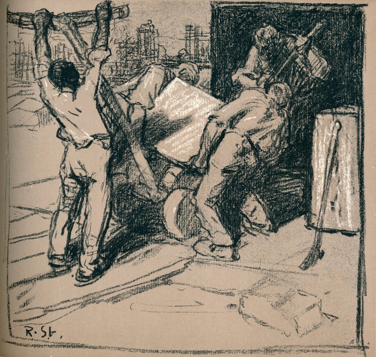 Steenhouwers, ca. 1900-1902 door Robert Hermann Sterl