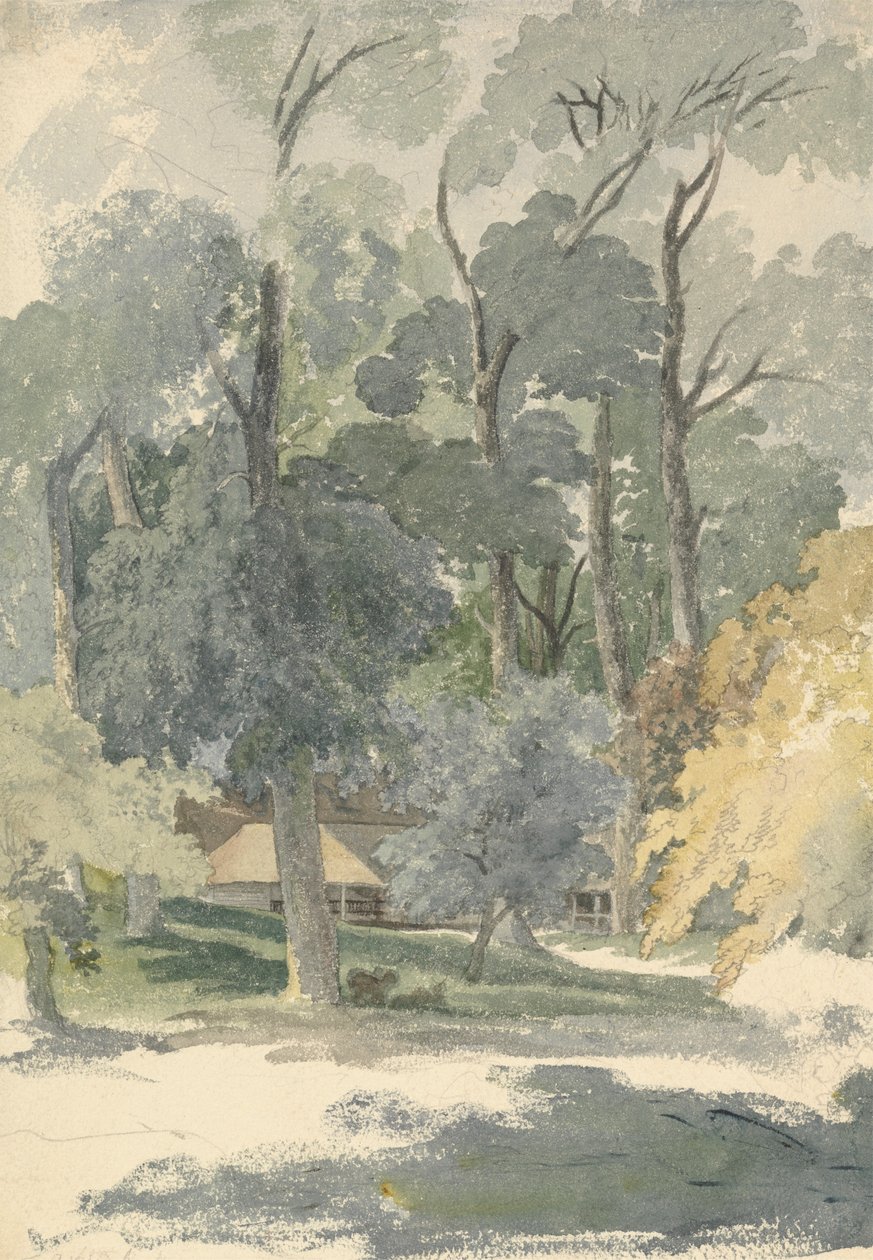 Bomen en schuren in Ashstead Park, Surrey door Robert Hills