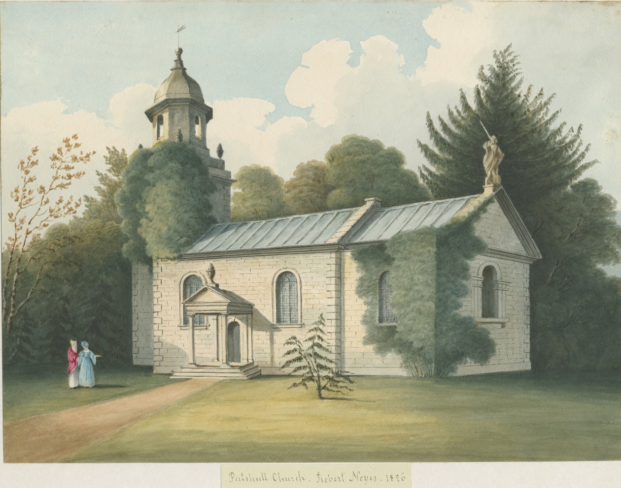 Patshull Kerk: aquarel schilderij, 1826 door Robert Noyes