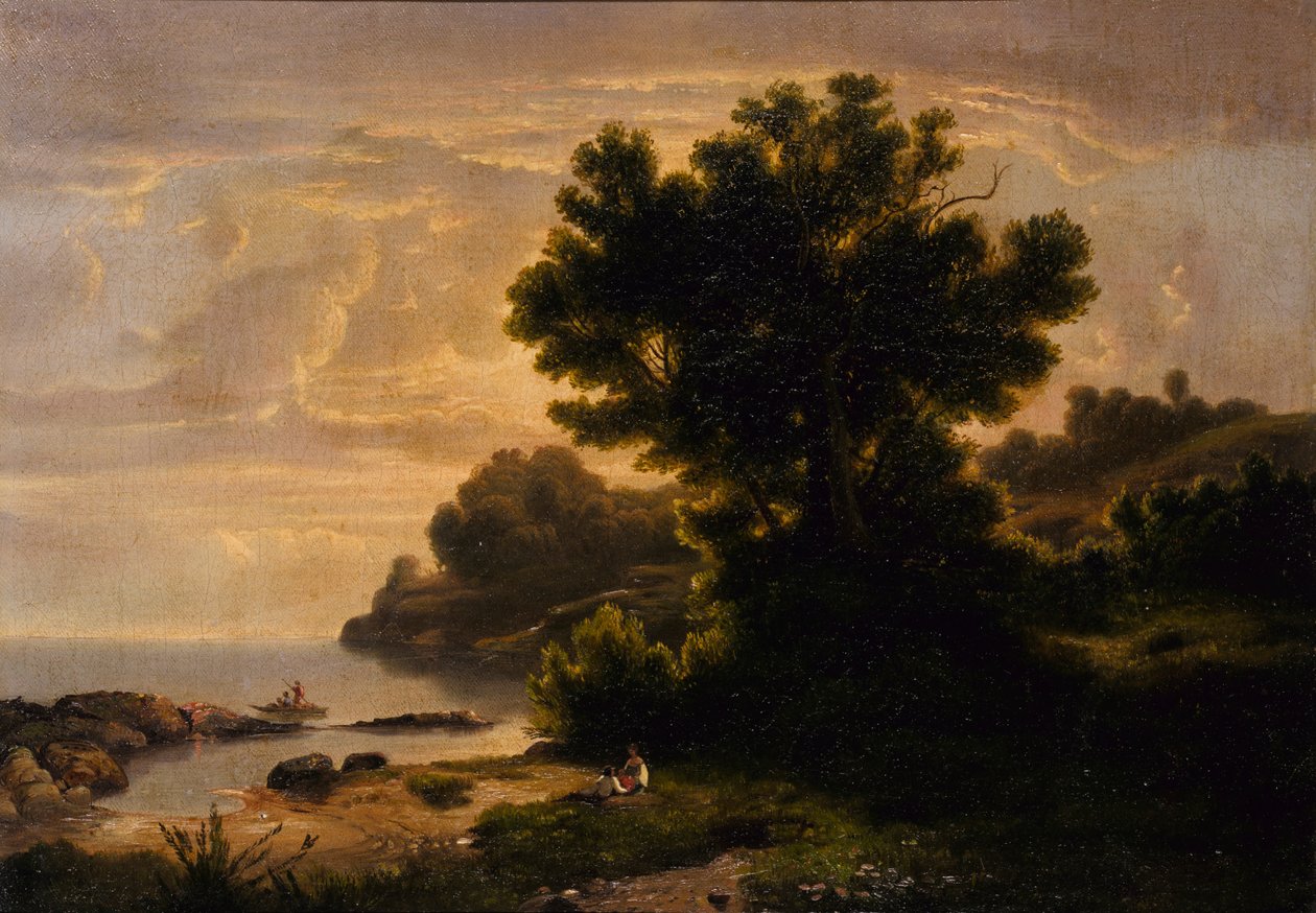 Landschap met familie bij meer, 1858 door Robert Seldon Duncanson