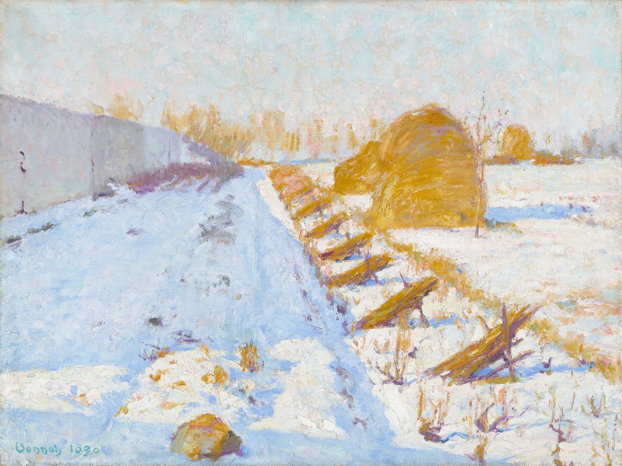 Winterzon en schaduw door Robert William Vonnoh