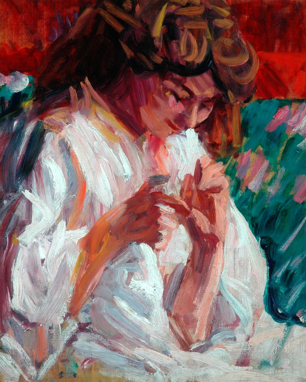 Meisje aan het Repareren, 1901 door Roderic O Conor
