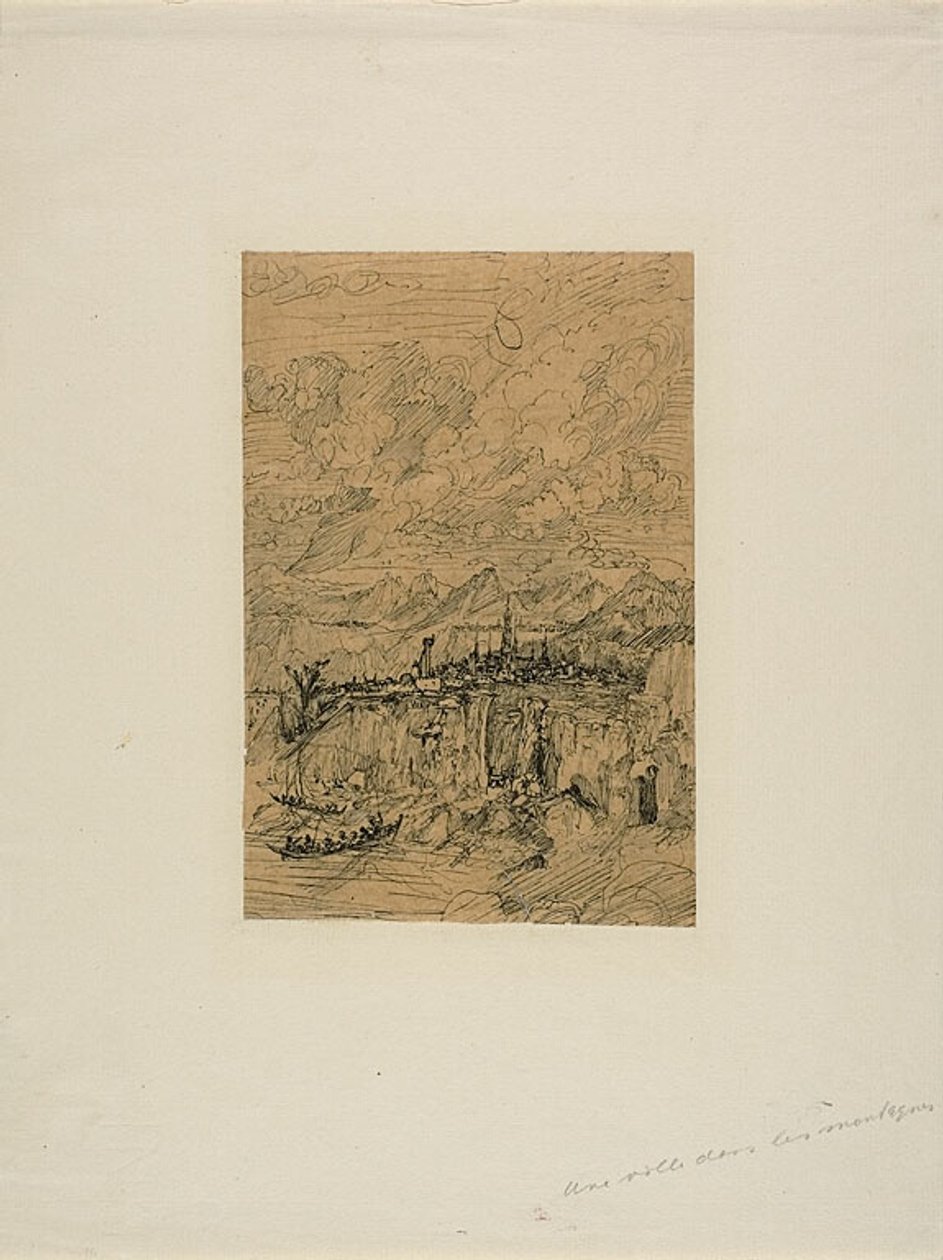 Stad in de bergen door Rodolphe Bresdin