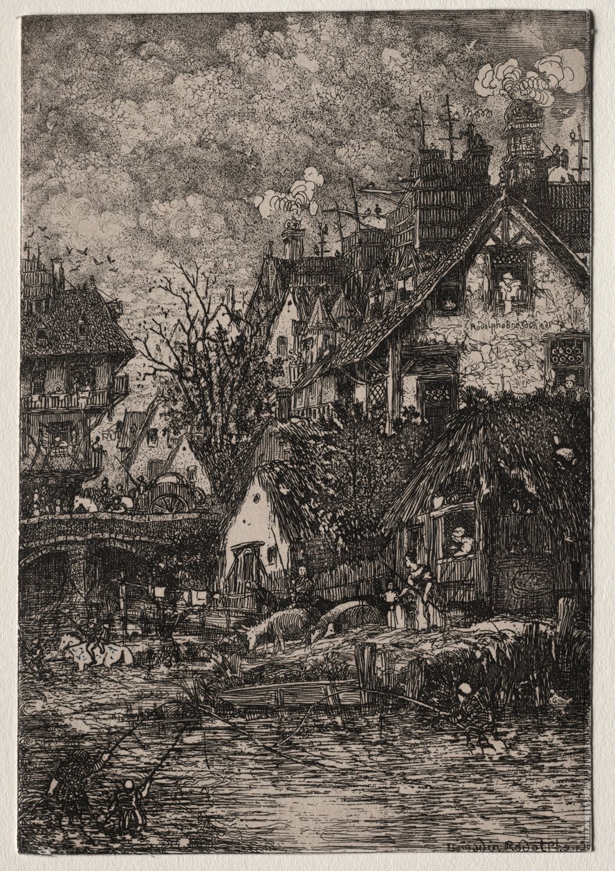Ingang van een dorp door Rodolphe Bresdin