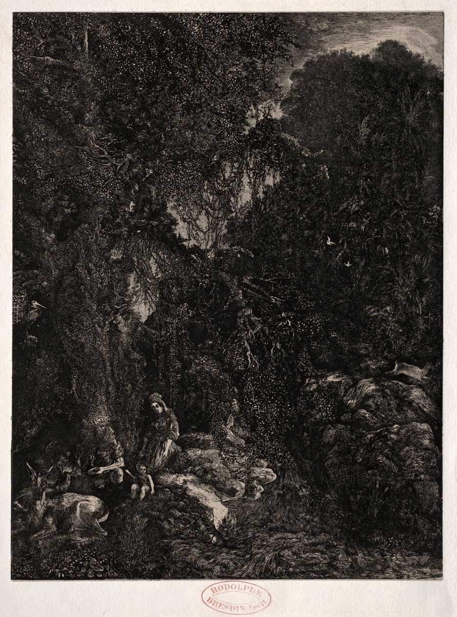 Heilige Familie met Hert, 1871 door Rodolphe Bresdin