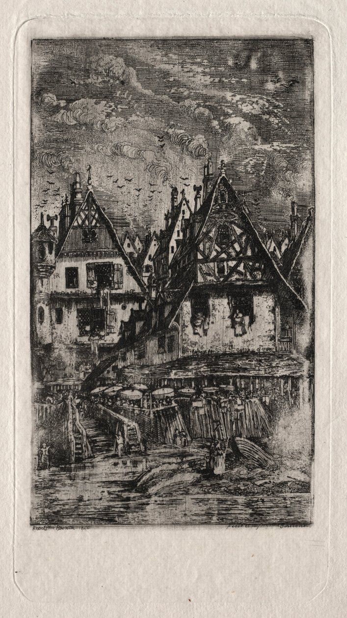 Marktplaats met parasols, 1866 door Rodolphe Bresdin