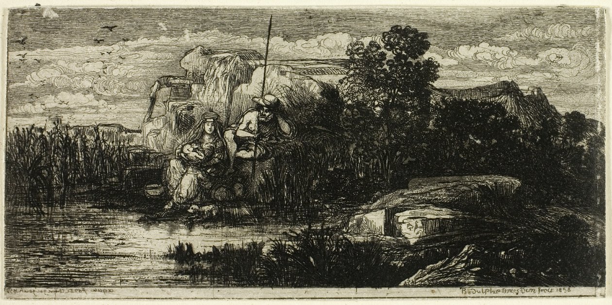 De Heilige Familie met Paal door Rodolphe Bresdin