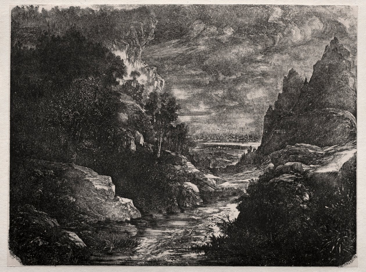 De Bergstroom, 1871 door Rodolphe Bresdin