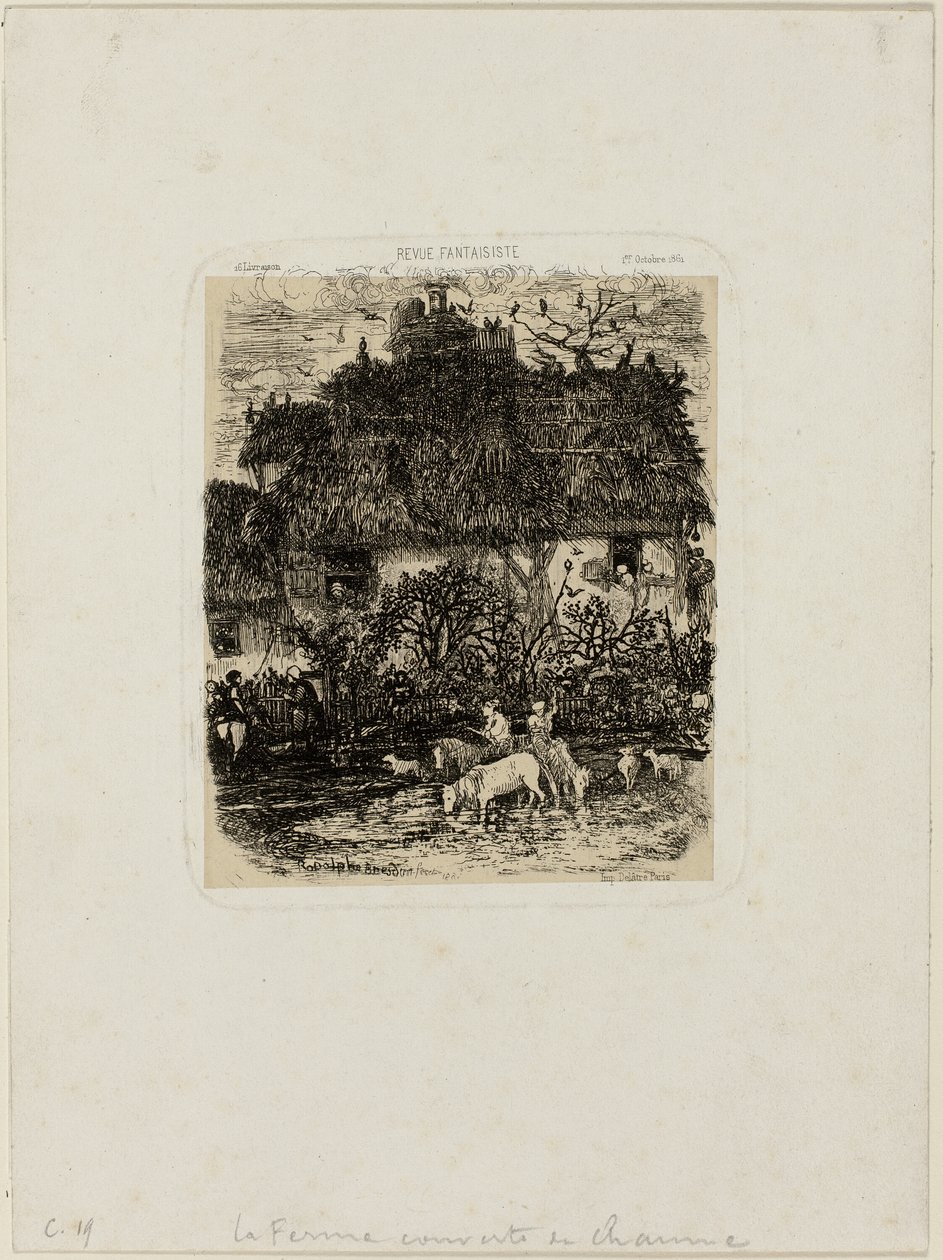 De boerderij met rieten dak, uit Revue Fantaisiste door Rodolphe Bresdin