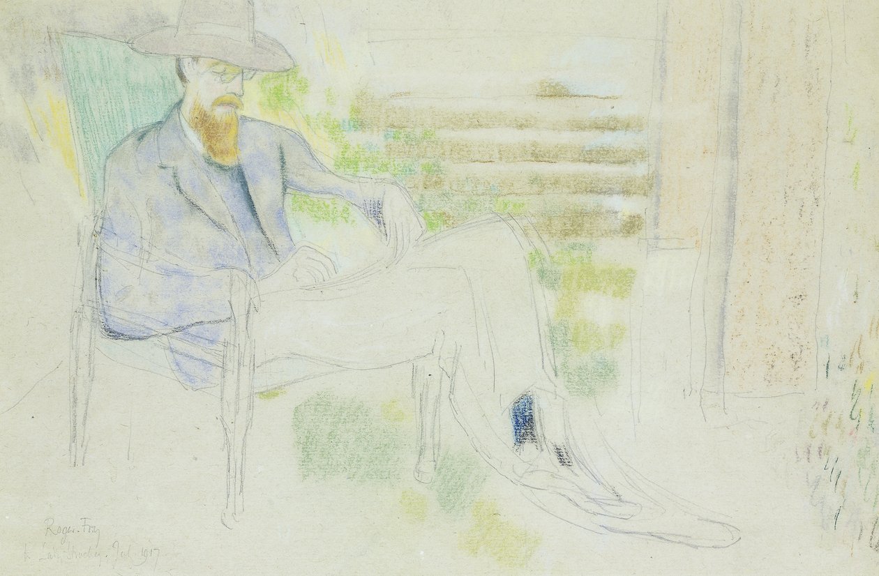 Lytton Strachey schrijvend in de tuin door Roger Eliot Fry