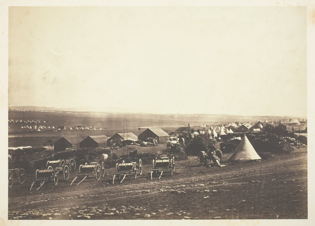 Artilleriewagens, Balaklava in de Verte door Roger Fenton