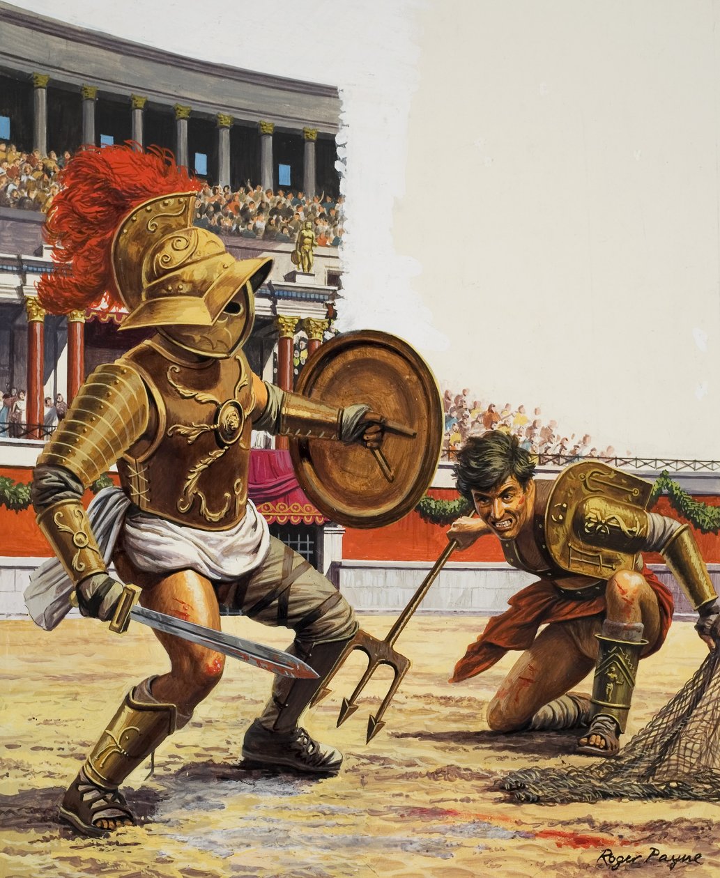 Gladiatoren (gouache op papier) door Roger Payne