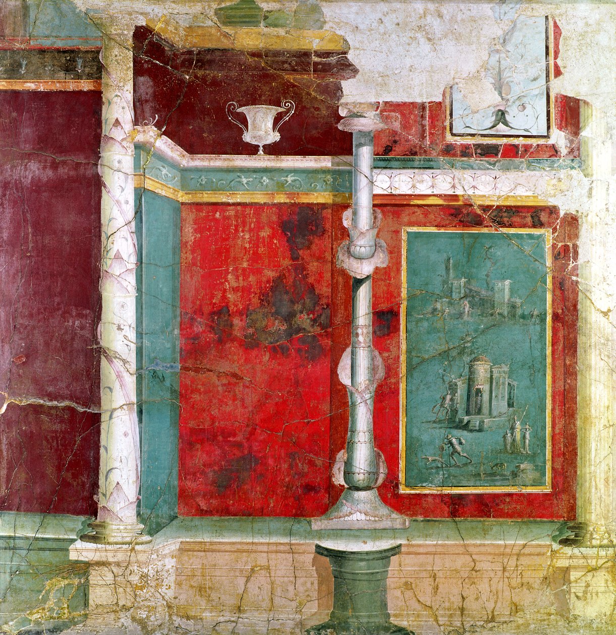 Architectonisch detail met een landschap, uit Pompeii door Roman