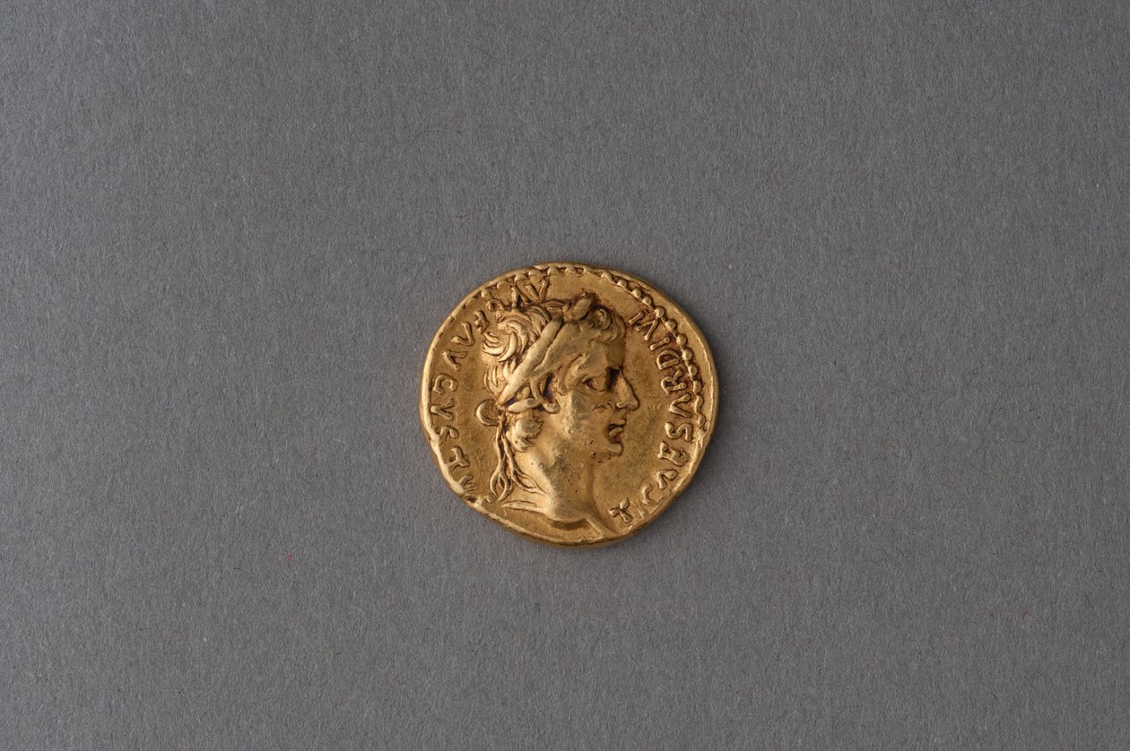 Aureus van Tiberius (goud) door Roman