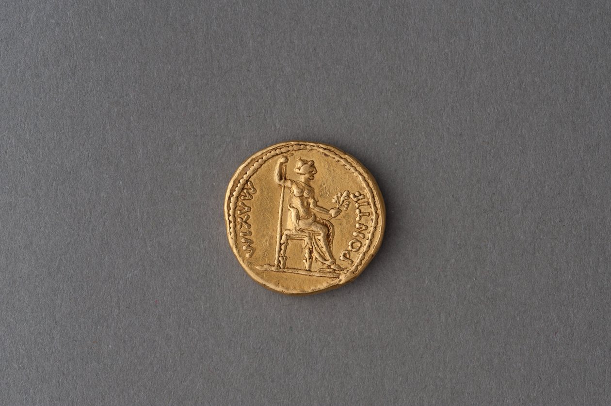 Aureus van Tiberius (goud) door Roman