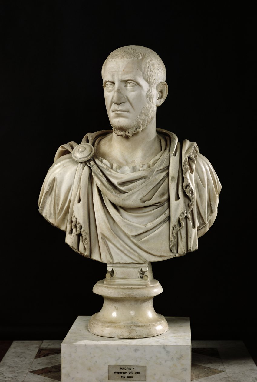Buste van Marcus Claudius Tacitus (ca. 200-276) of Marcus Opelius Macrinus (164-218) (marmer) door Roman