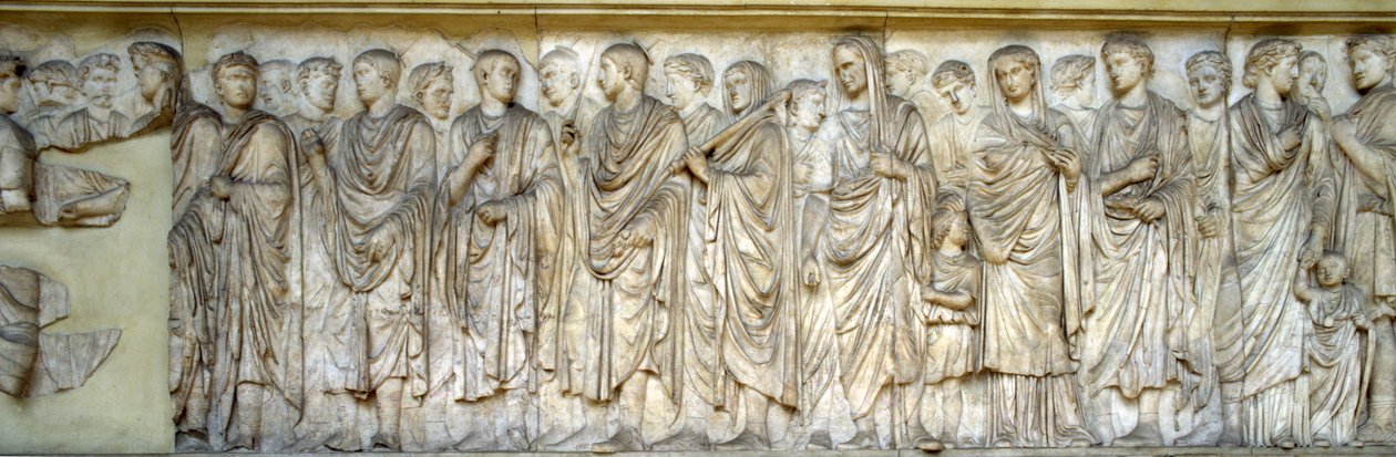 Processie, zuidmuur van de Ara Pacis (marmer) door Roman