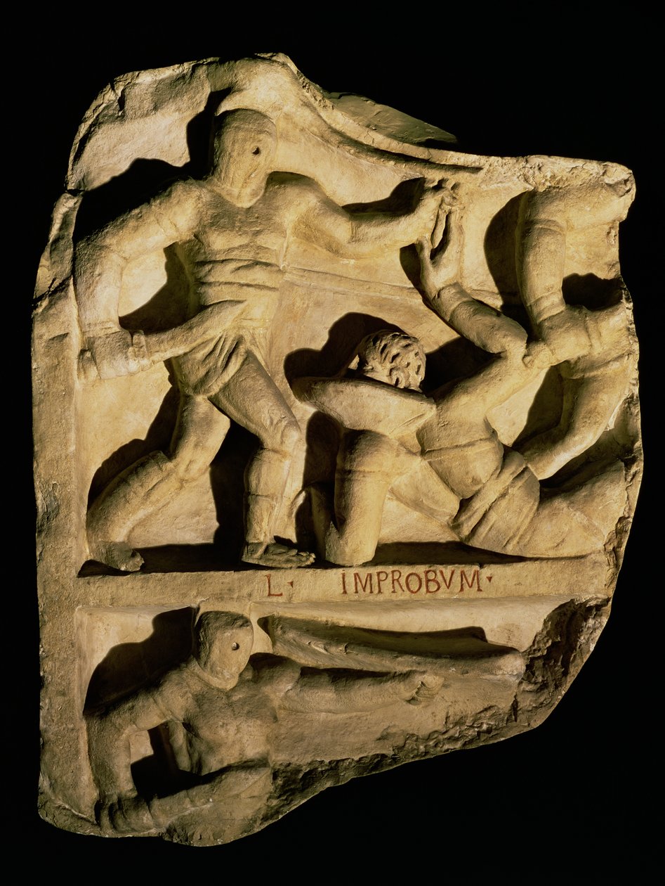 Reliëf dat een Samniet toont die een Retiarius verslaat door Roman