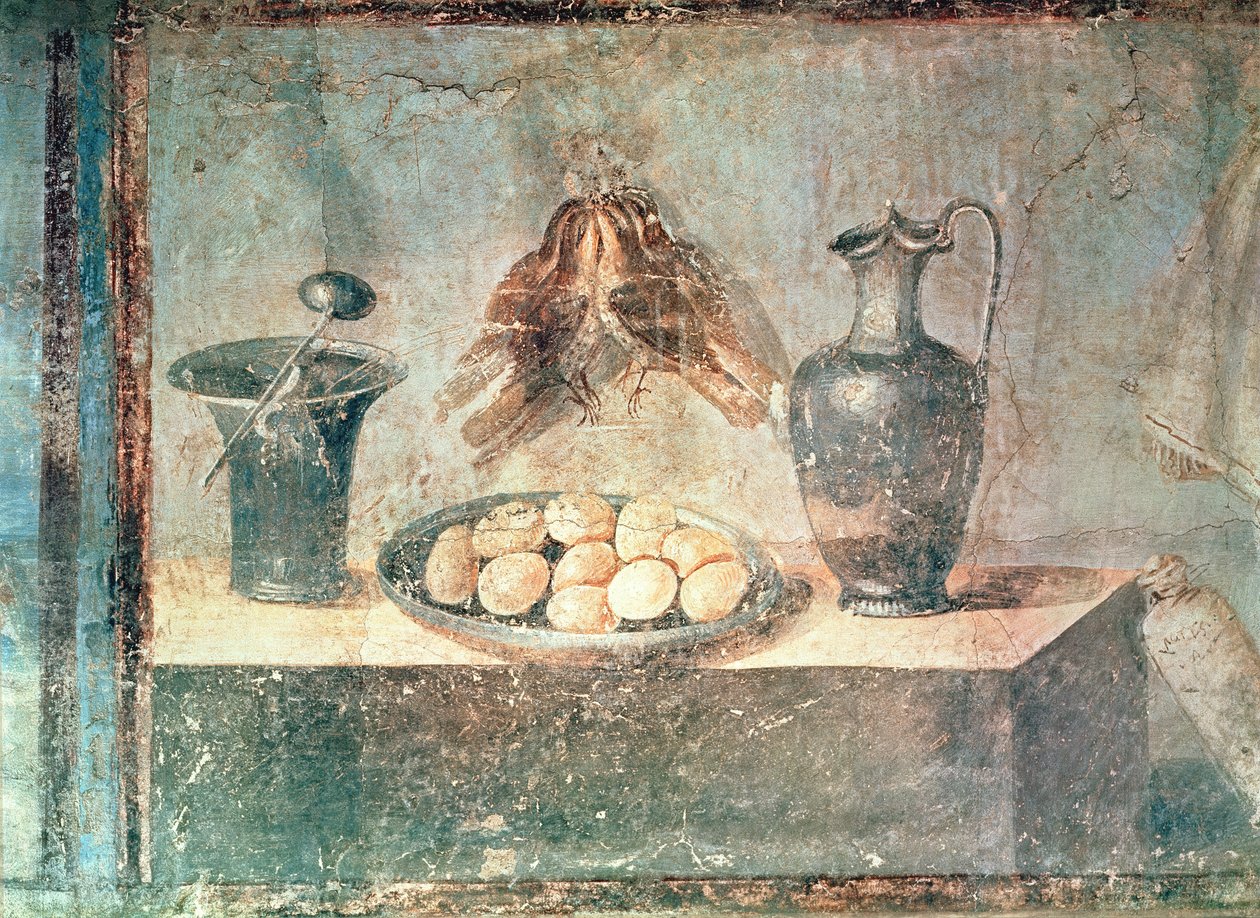 Stilleven met eieren en lijsters, uit de Villa di Giulia Felice, Pompeii door Roman