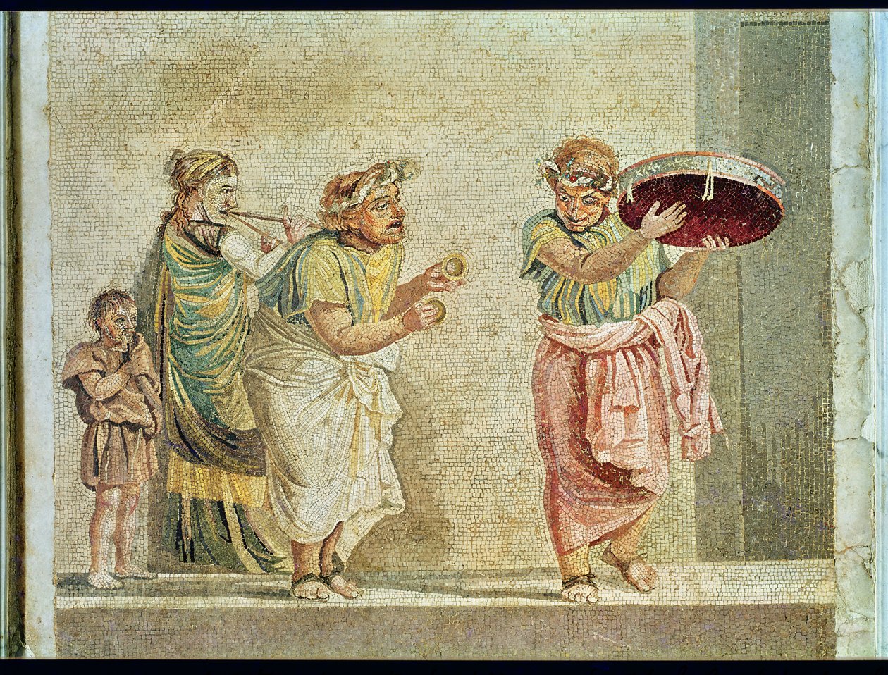 De Straatmuzikanten, ca. 100 v.Chr. (mozaïek) door Roman