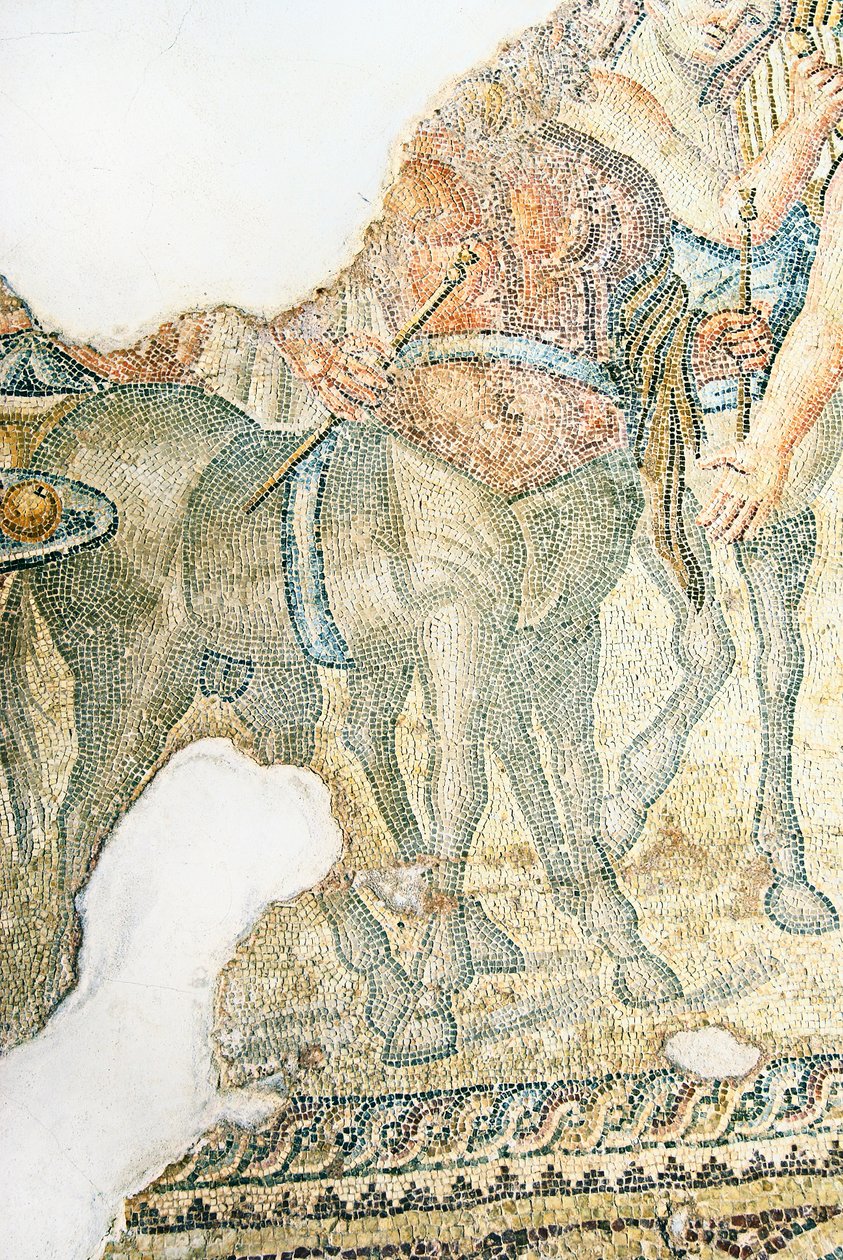 De Triomfantelijke Processie van Dionysos, detail van twee centauren, Huis van Aion, Paphos, Cyprus door Roman
