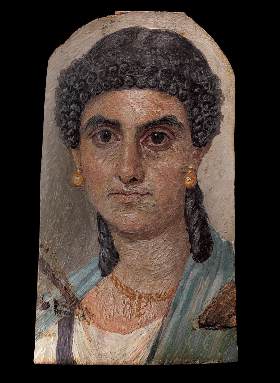 Paneelschilderij van een vrouw in een blauwe mantel, 54-68 AD door Roman Roman