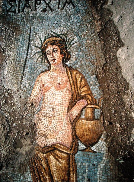 Pavement detail van een vrouw (mozaïek) door Roman Roman