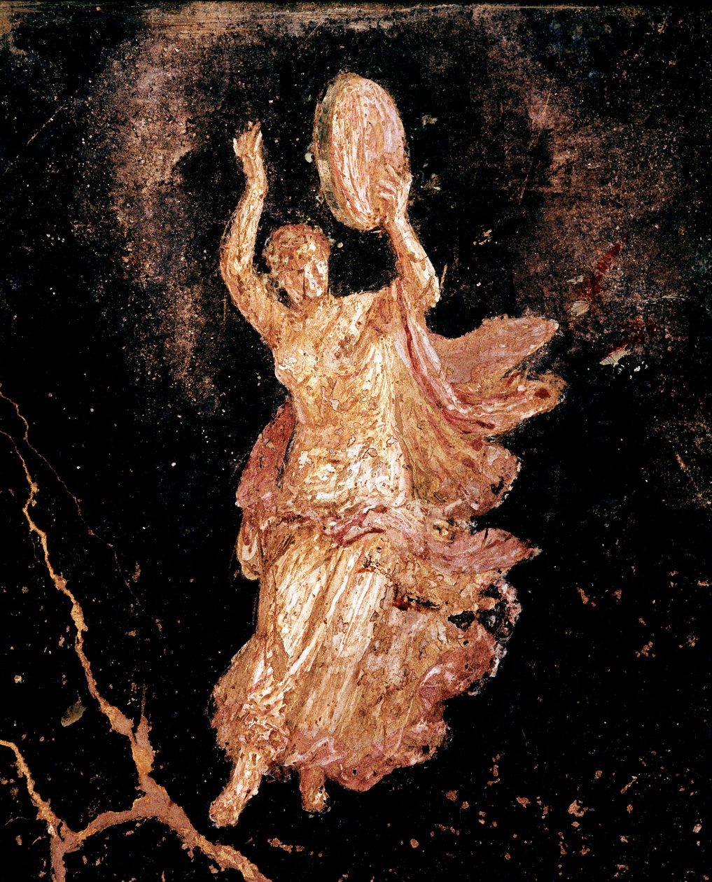 Danseres met tamboerijn (fresco) door Roman