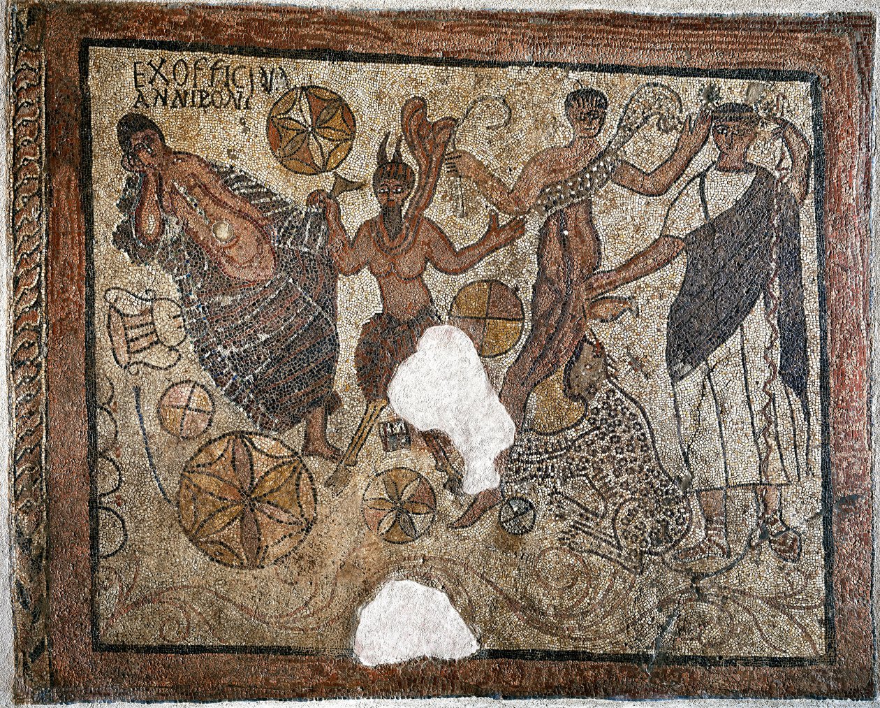 Dionysus en Ariadne - Mozaïek, 4e eeuw door Roman