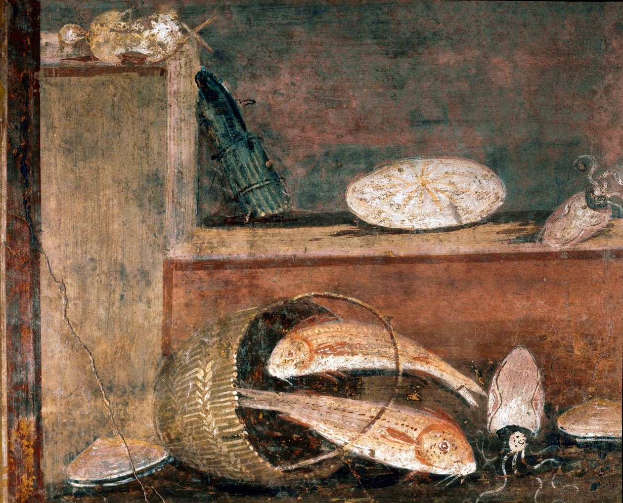 Vissen en asperges (fresco) door Roman