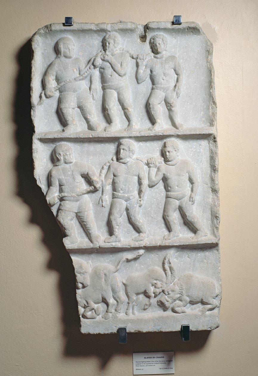 Mannen in kettingen, reliëf gevonden in Smyrna door Roman
