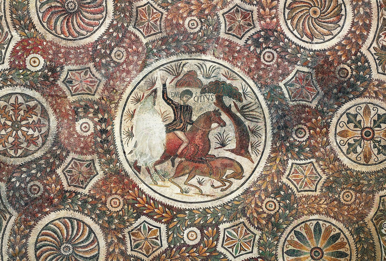 Mozaïek met jachtscène, 4e eeuw na Chr. door Roman