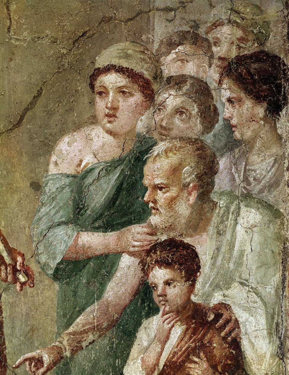 Pan muzikant, tussen de nimfen (fresco) door Roman