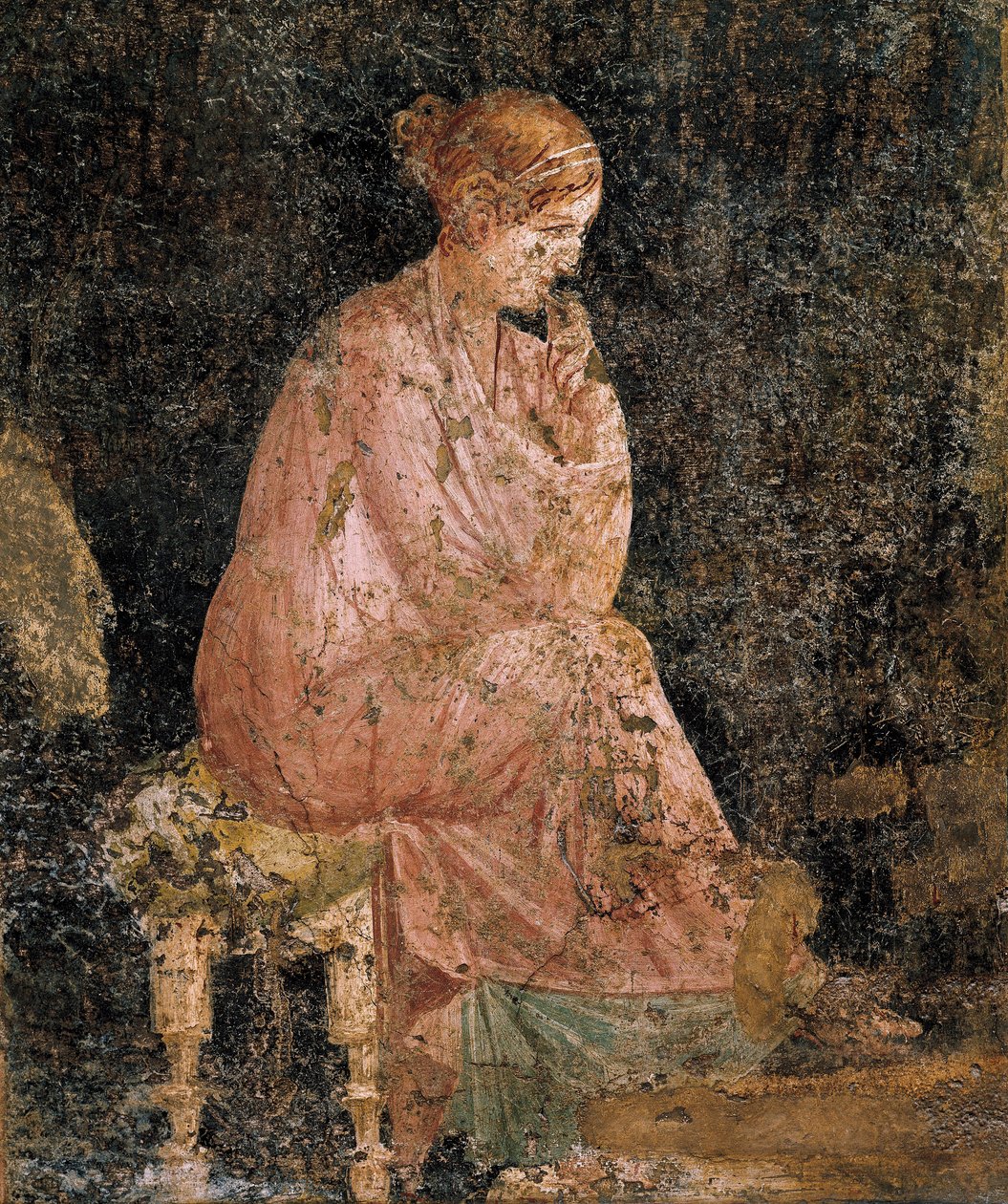 Zittende vrouw, detail van fresco uit Pompeii door Roman