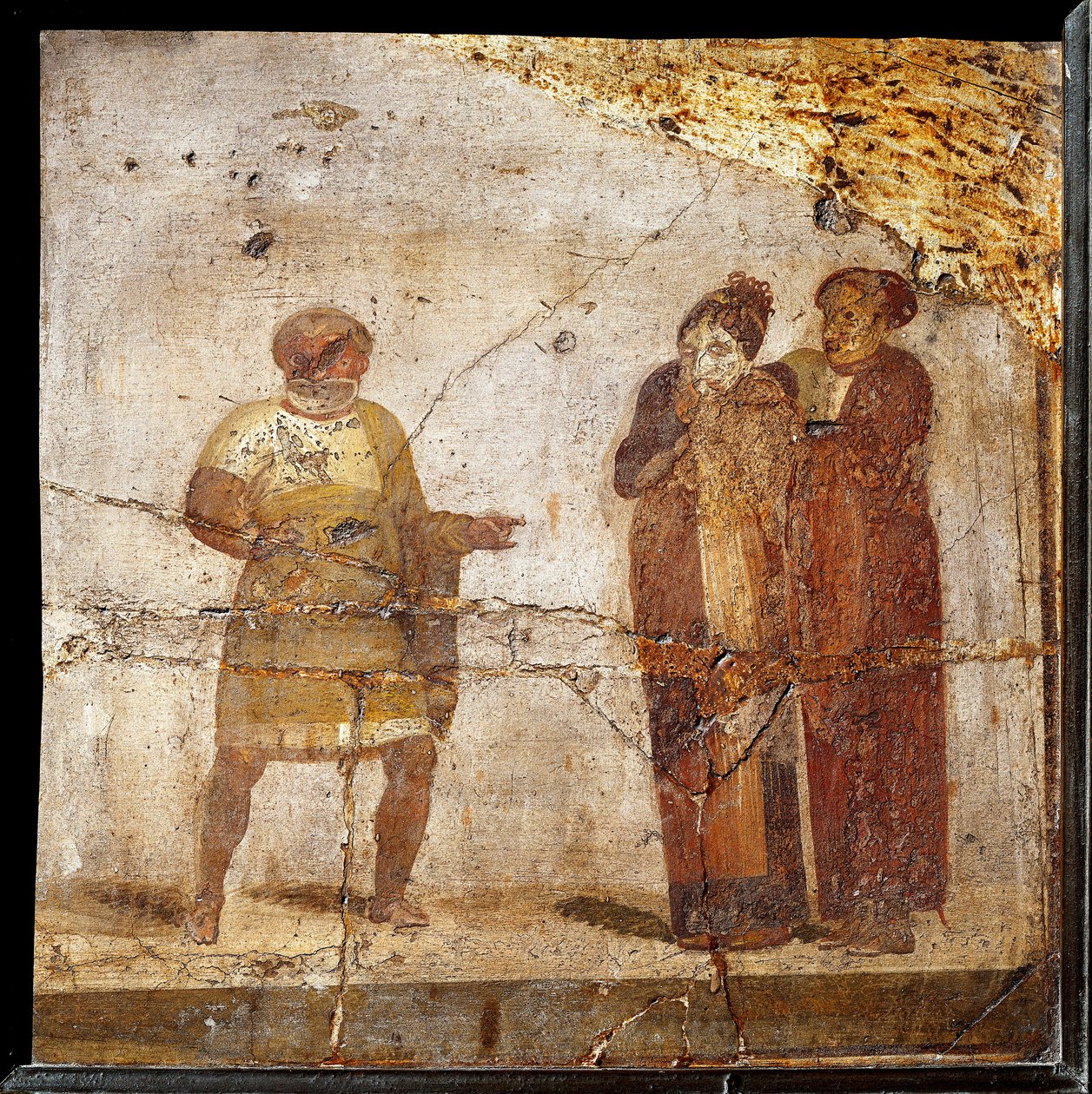 Theaterscène. Fresco van de site van Pompeii door Roman