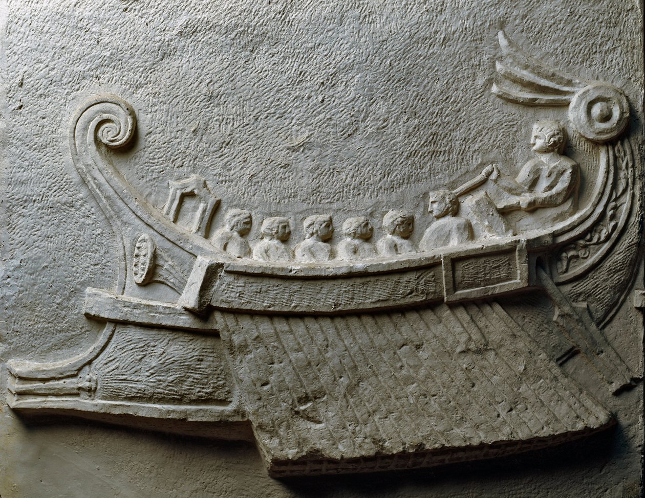 Trireem met gewapende soldaten (Laag reliëf) door Roman Roman