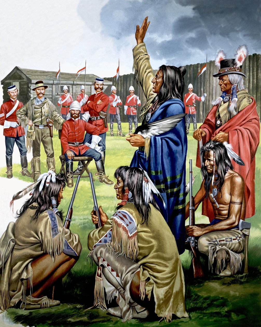 Indianen en Amerikaanse soldaten door Ron Embleton